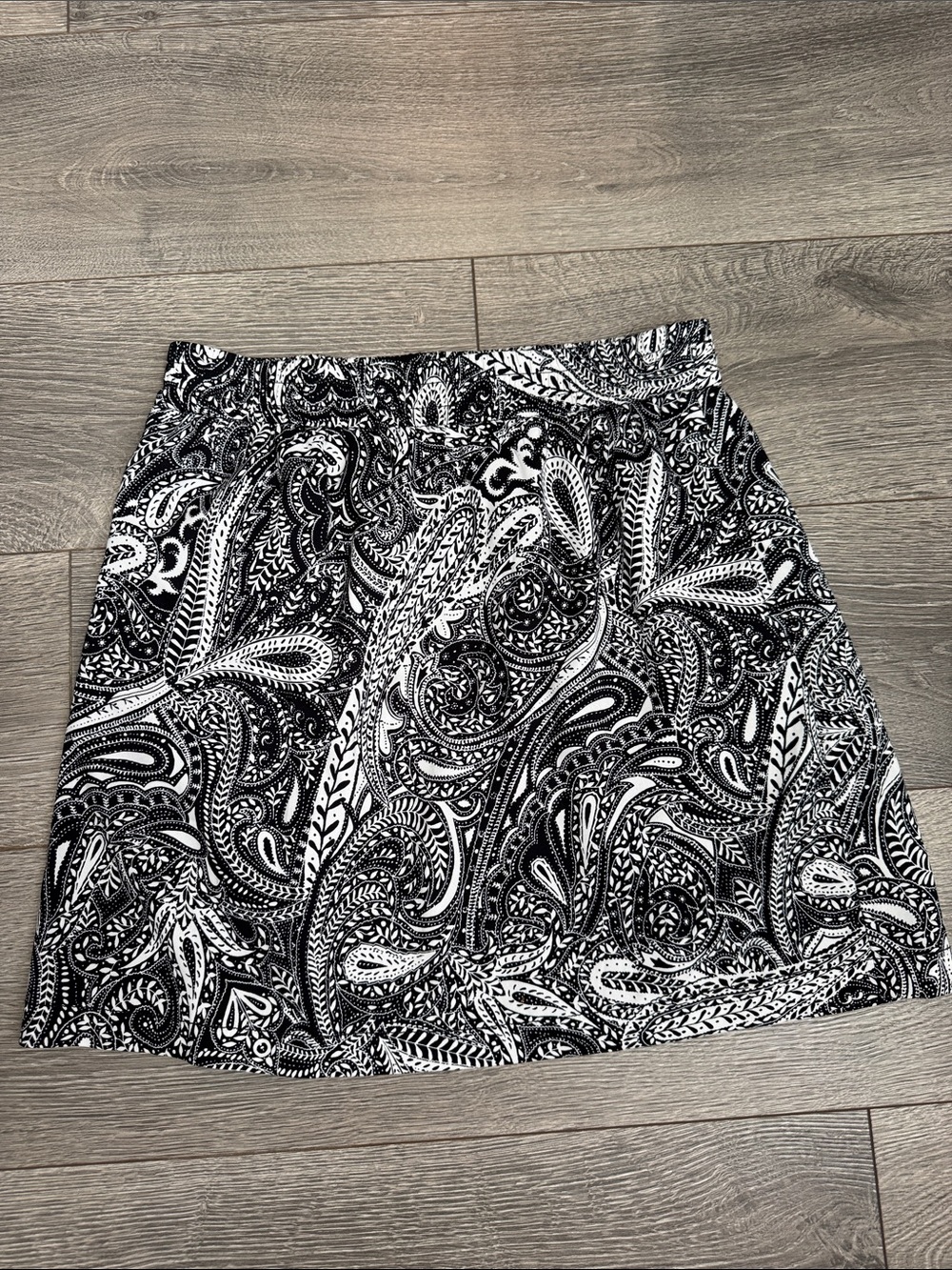 Loft Black & White Paisley A-Line Skirt